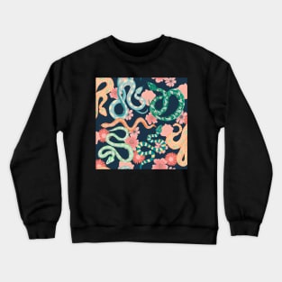 Floral snakes on dark blue Crewneck Sweatshirt